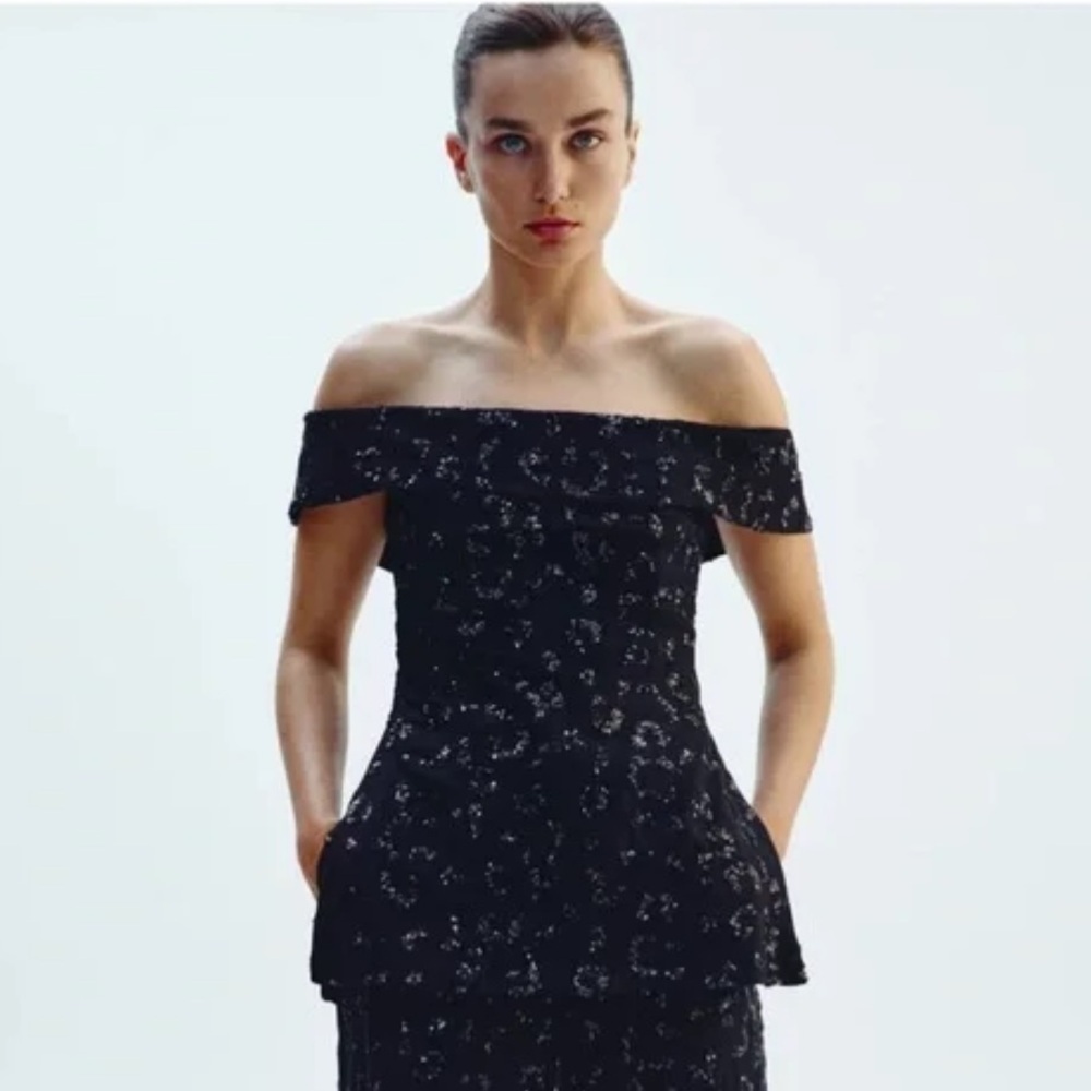 NWT Zara Black Off-Shoulder sequin Top M
🚨FIRM PRICE NO DISCOUNT